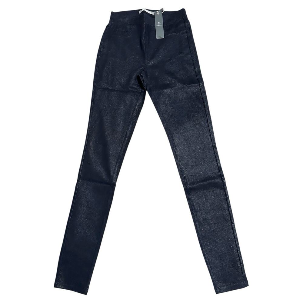 Tractr Coated Metallic Shimmer Leggings Skinny High Rise Navy Blue Women's 00/24